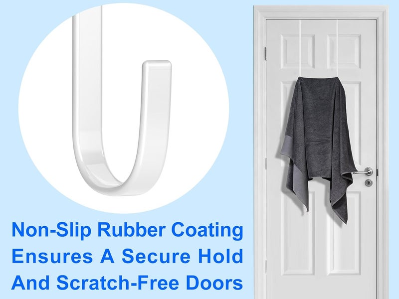 Mars-Rock Over The Door Metal Hooks with Plastic Coating 14.2" Fit 0.5" to 1 3/8" Door 4 Pcs Heavy Duty Single Towel Robe Rack Wreath Bathroom Shower Hanger Shoe Organizer Ironing Board Long White - Image 3